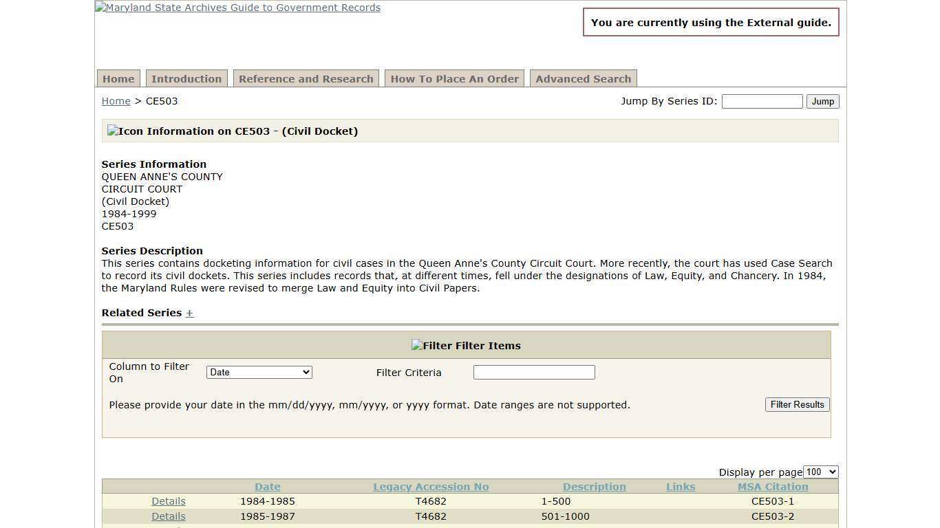 Maryland State Archives - Guide to Government Records